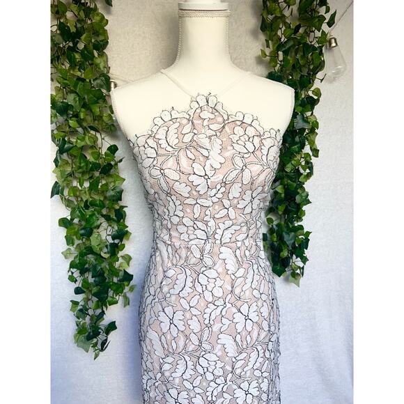 Lulus Delicate Darling Beige and Ivory Lace Bodycon Dress Women's Medium - Picture 5 of 11